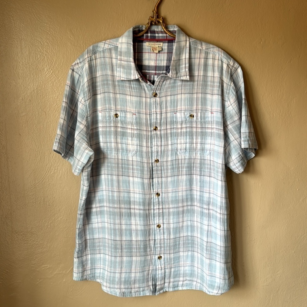 Carbon 2 Cobalt Light Blue Plaid Cotton Shirt Size Large Tall